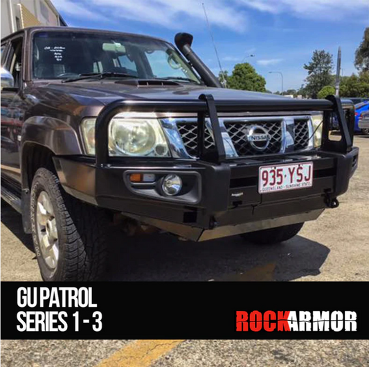 ROCKARMOR PREMIUM STEEL BULLBAR TO SUIT NISSAN PATROL GU1 97- 09/2004 (Full Bar Replacement)